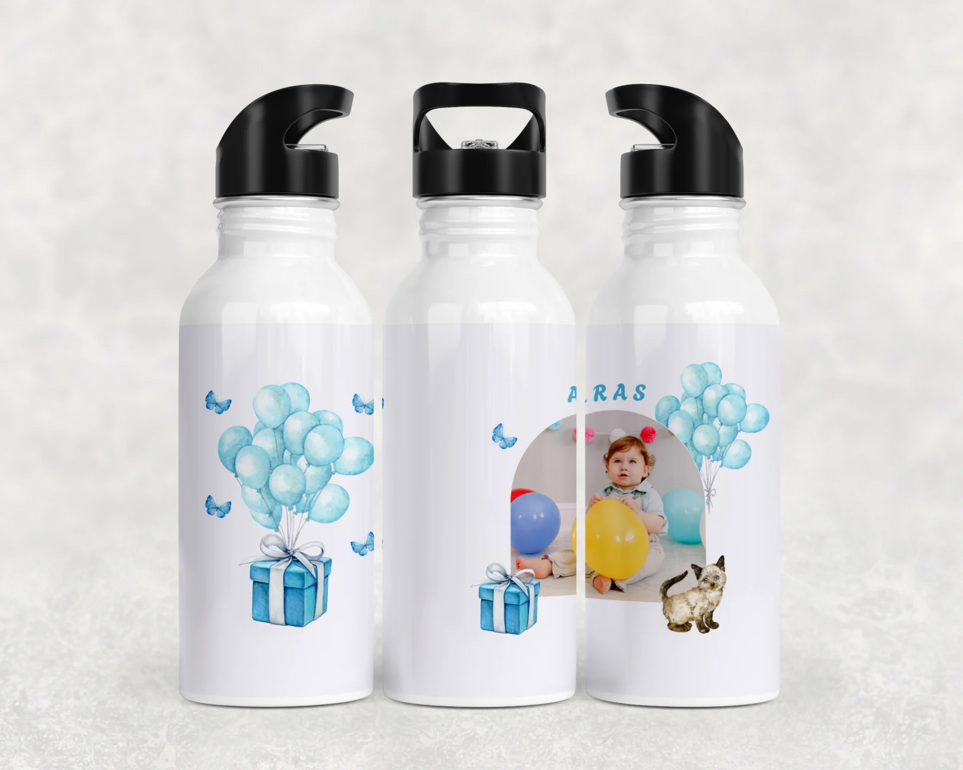 Balon Partisi Kişiye Özel Fotoğraflı Termos Matara Bardak Özel Set - Görsel 3