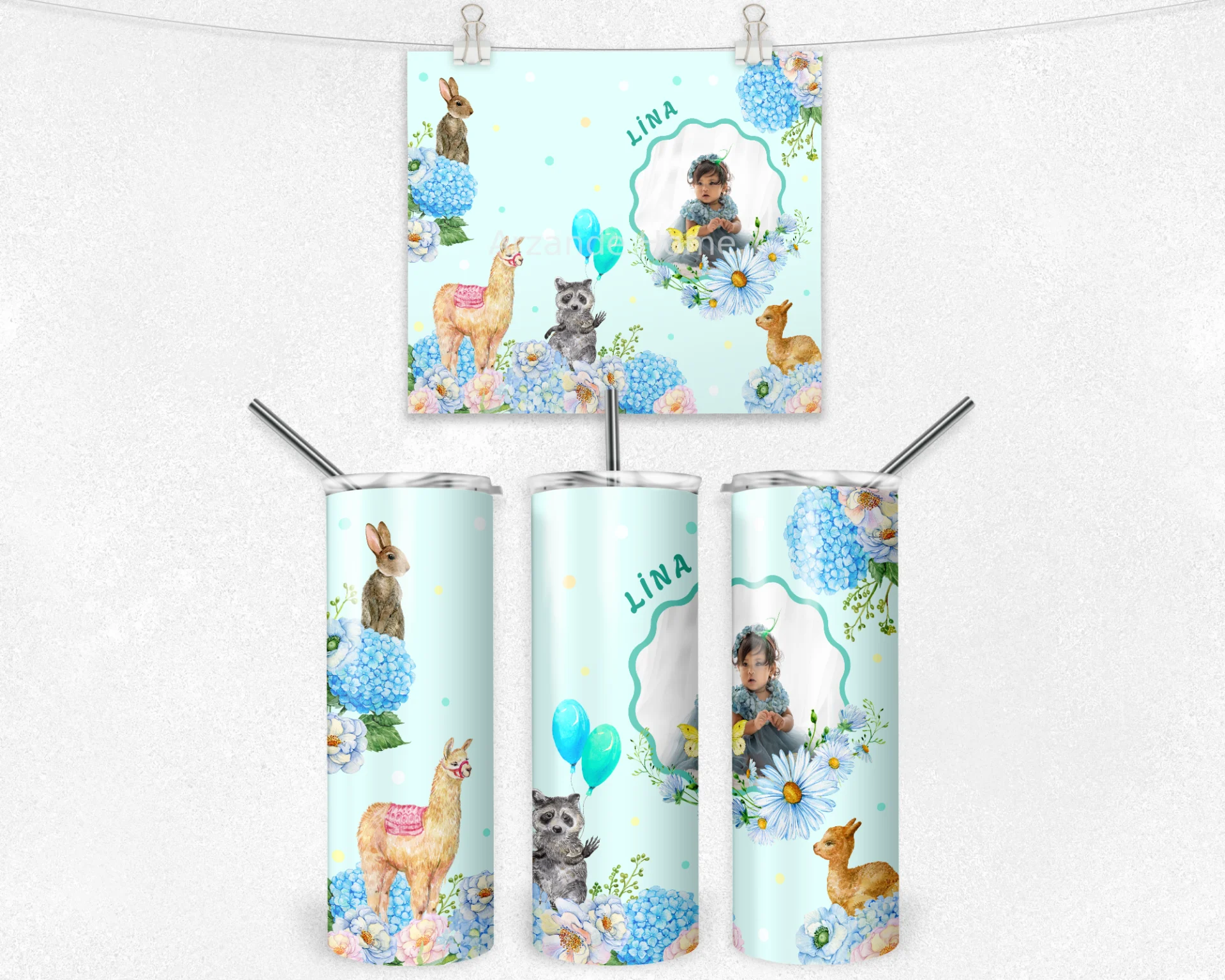 Çiçek Bahçesi & Orman Dostları Kişiye Özel Fotoğraflı Termos Matara Bardak Özel Set - Görsel 4