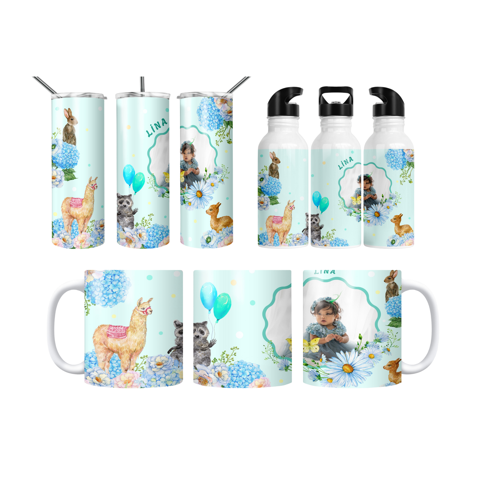 Çiçek Bahçesi & Orman Dostları Kişiye Özel Fotoğraflı Termos Matara Bardak Özel Set