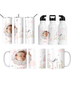 Leylek Masalı Hoş Geldin Bebek Kişiye Özel Fotoğraflı Termos Matara Bardak Özel Set