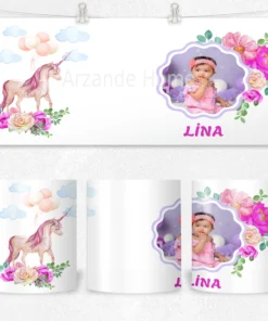 Alternative view of Unicorn Masalı Kişiye Özel Çiçekli Fotoğraflı  Termos Matara Bardak Özel Set