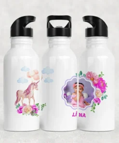Unicorn Masalı Kişiye Özel Çiçekli Fotoğraflı  Termos Matara Bardak Özel Set - Görsel 3