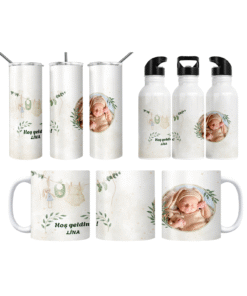 Hoş Geldin Bebek Doğal Tonlar Kişiye Özel Fotoğraflı Termos Matara Bardak Özel Set