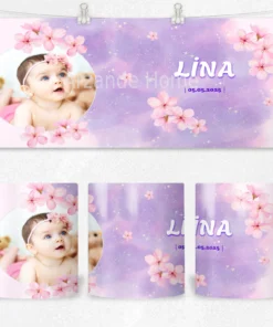 Alternative view of Sakura (Kiraz Çiçeği)  Mor Suluboya İsim ve Tarihli Kişiye Özel Fotoğraflı  Termos Matara Bardak Özel Set