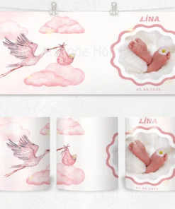 Alternative view of Pembe Leylek Yolculuğu İsim ve Tarihli Kişiye Özel Fotoğraflı  Termos Matara Bardak Özel Set