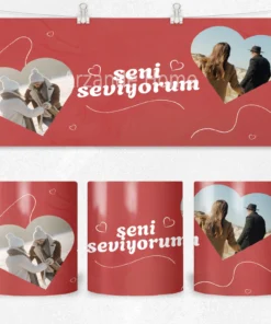 Alternative view of Seni Seviyorum Çift Fotoğraflı Kişiye Özel  Termos Matara Bardak Özel Set