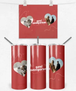 Seni Seviyorum Çift Fotoğraflı Kişiye Özel  Termos Matara Bardak Özel Set - Görsel 4