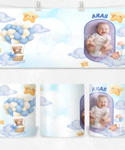 Alternative view of Mavi Balon Ayıcık Rüyası Kişiye Özel Fotoğraflı  Termos Matara Bardak Özel Set