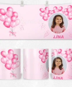 Alternative view of Pembe Balon Partisi Kişiye Özel Fotoğraflı  Termos Matara Bardak Özel Set