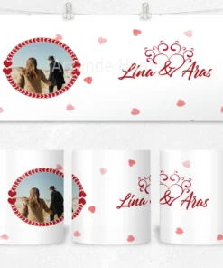 Alternative view of Kalp Çemberi Çift İsimli Fotoğraflı Romantik  Termos Matara Bardak Özel Set
