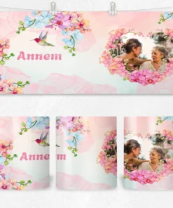 Alternative view of Annem  Orkide Çiçekli Kişiye Özel Fotoğraflı  Termos Matara Bardak Özel Set