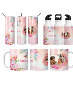 Annem Orkide Çiçekli Kişiye Özel Fotoğraflı Termos Matara Bardak Özel Set