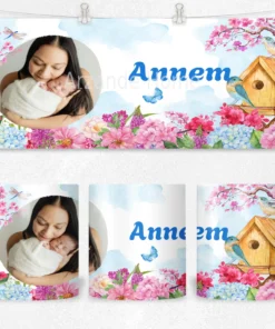 Alternative view of Annem Kuş Yuvası Çiçek Bahçesi Kişiye Özel Fotoğraflı  Termos Matara Bardak Özel Set