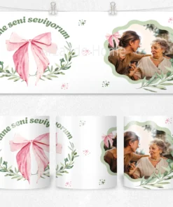 Alternative view of Anne Seni Seviyorum Zeytin Dalı Çelengi Fotoğraflı  Termos Matara Bardak Özel Set