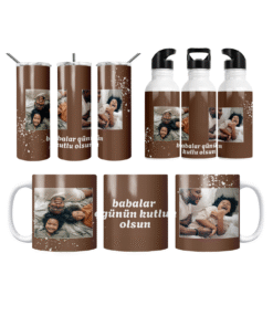 Babalar Günü Mutluluk Kareleri Termos Matara Bardak Özel Set