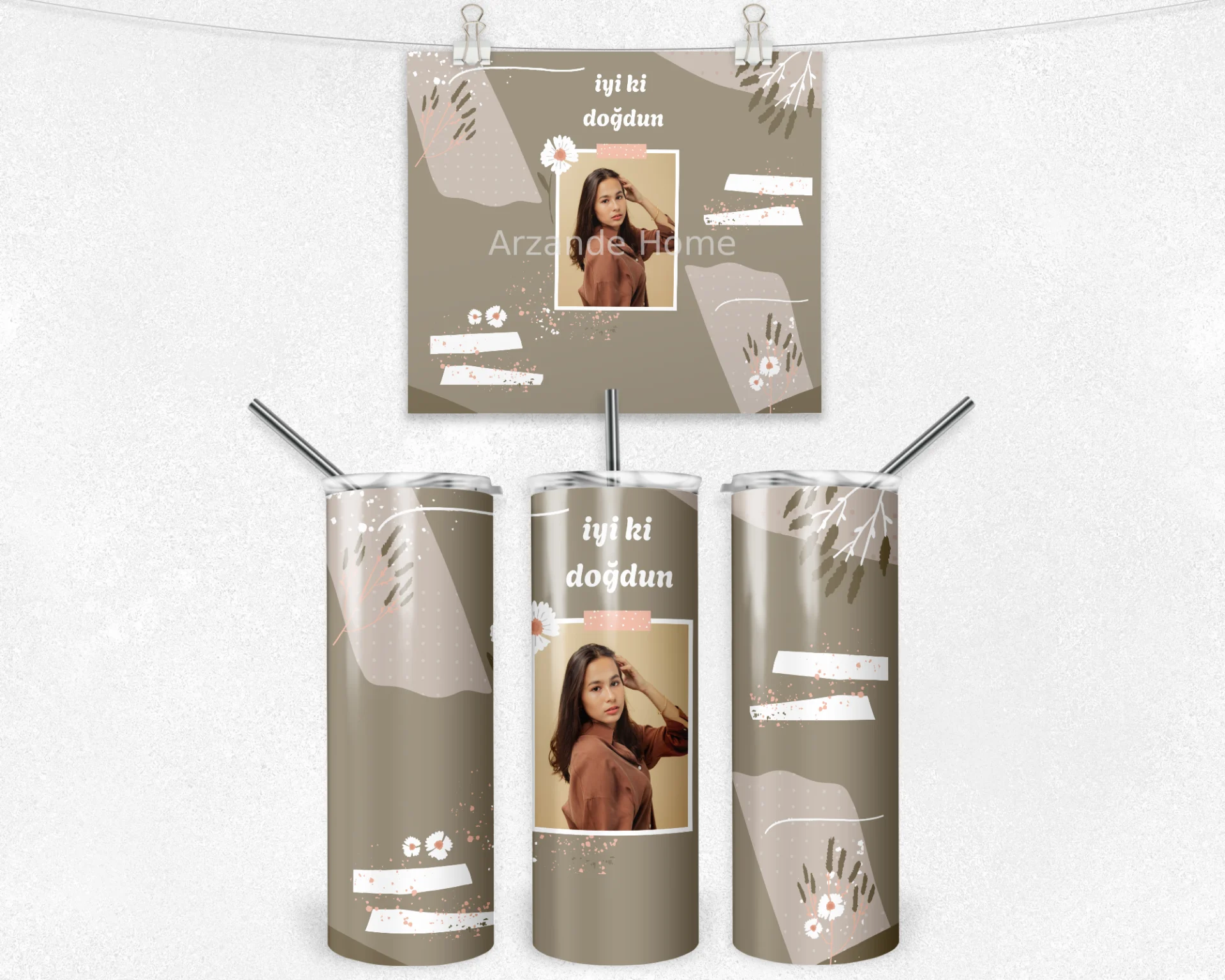 astel Boho İyi Ki Doğdun Termos Matara Bardak Özel Set - Görsel 4