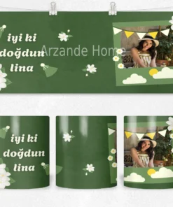 Alternative view of Yeşil Çiçekli İyi Ki Doğdun Termos Matara Bardak Özel Set