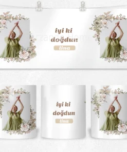 Alternative view of Pastel Çiçek Çerçeveli İyi Ki Doğdun Termos Matara Bardak Özel Set