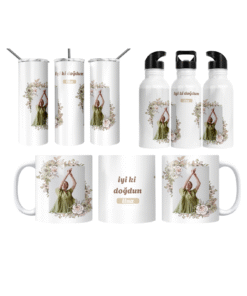 Pastel Çiçek Çerçeveli İyi Ki Doğdun Termos Matara Bardak Özel Set