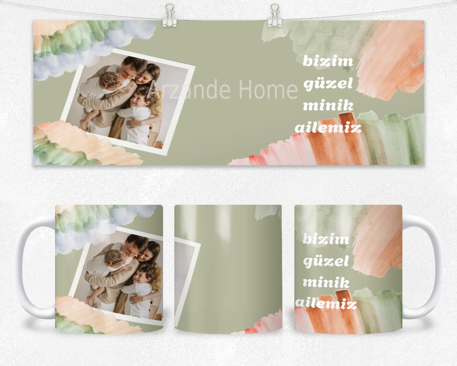 Akvarel Aile Kolajı Termos Matara Bardak Özel Set - Görsel 2