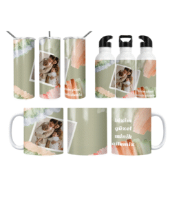 Akvarel Aile Kolajı Termos Matara Bardak Özel Set