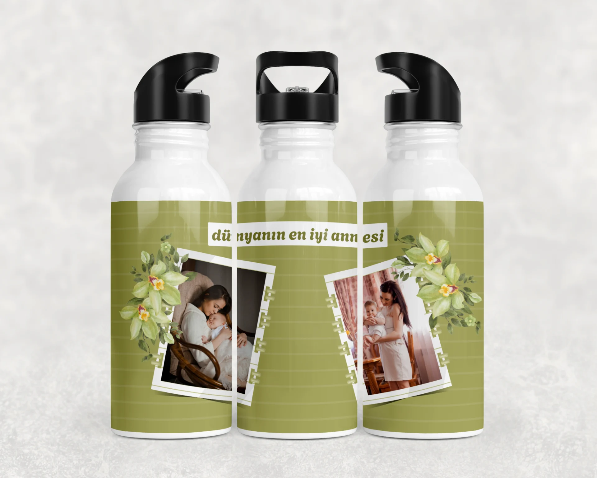 Yeşil Orkide “Dünyanın En İyi Annesi” Termos Matara Bardak Özel Set - Görsel 3