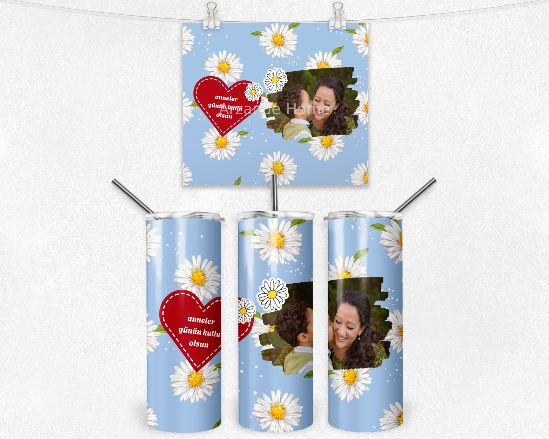 Papatya Kalpli Anneler Günü Termos Matara Bardak Özel Set - Görsel 4