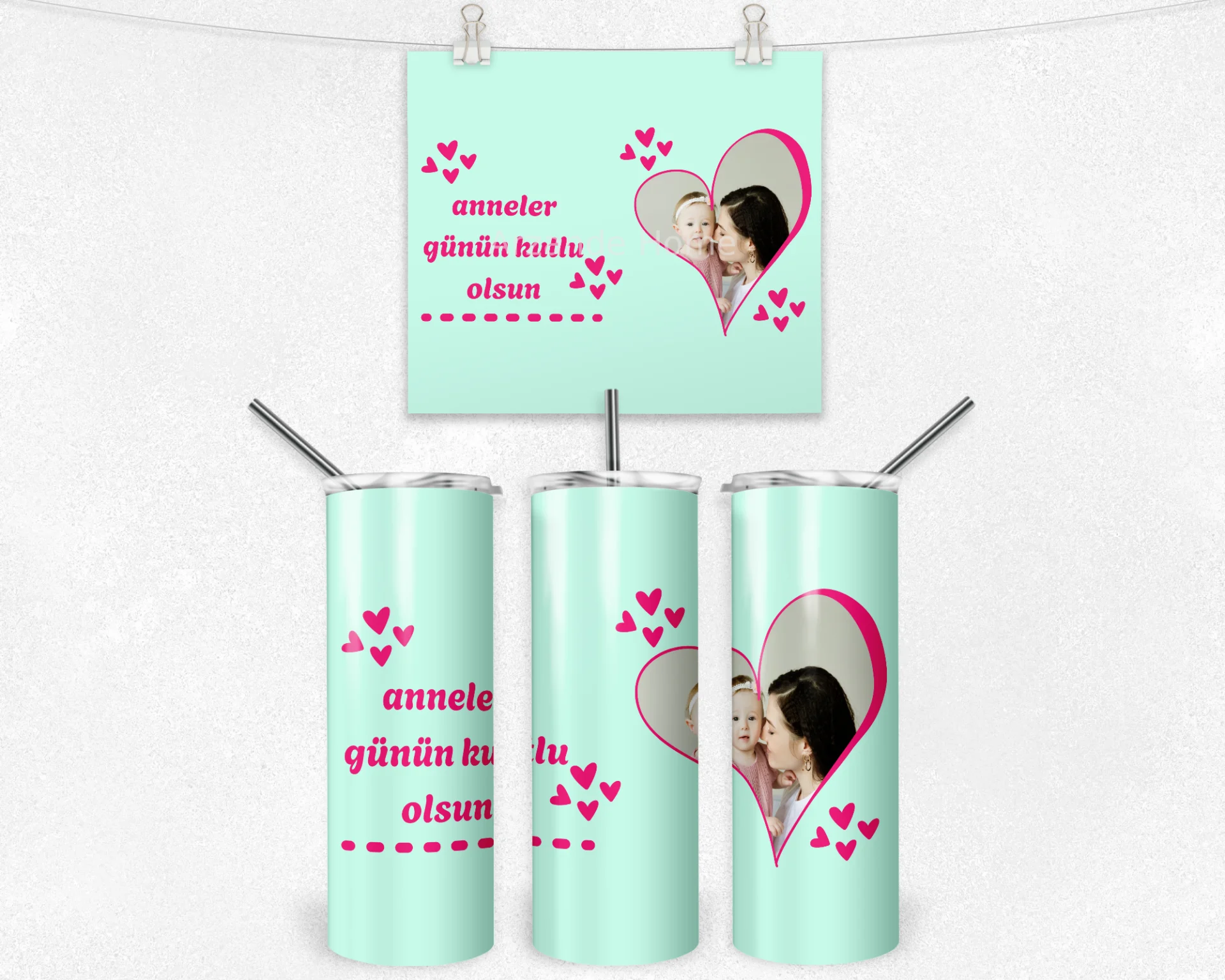 Mint Kalpli Anneler Günü Termos Matara Bardak Özel Set - Görsel 4