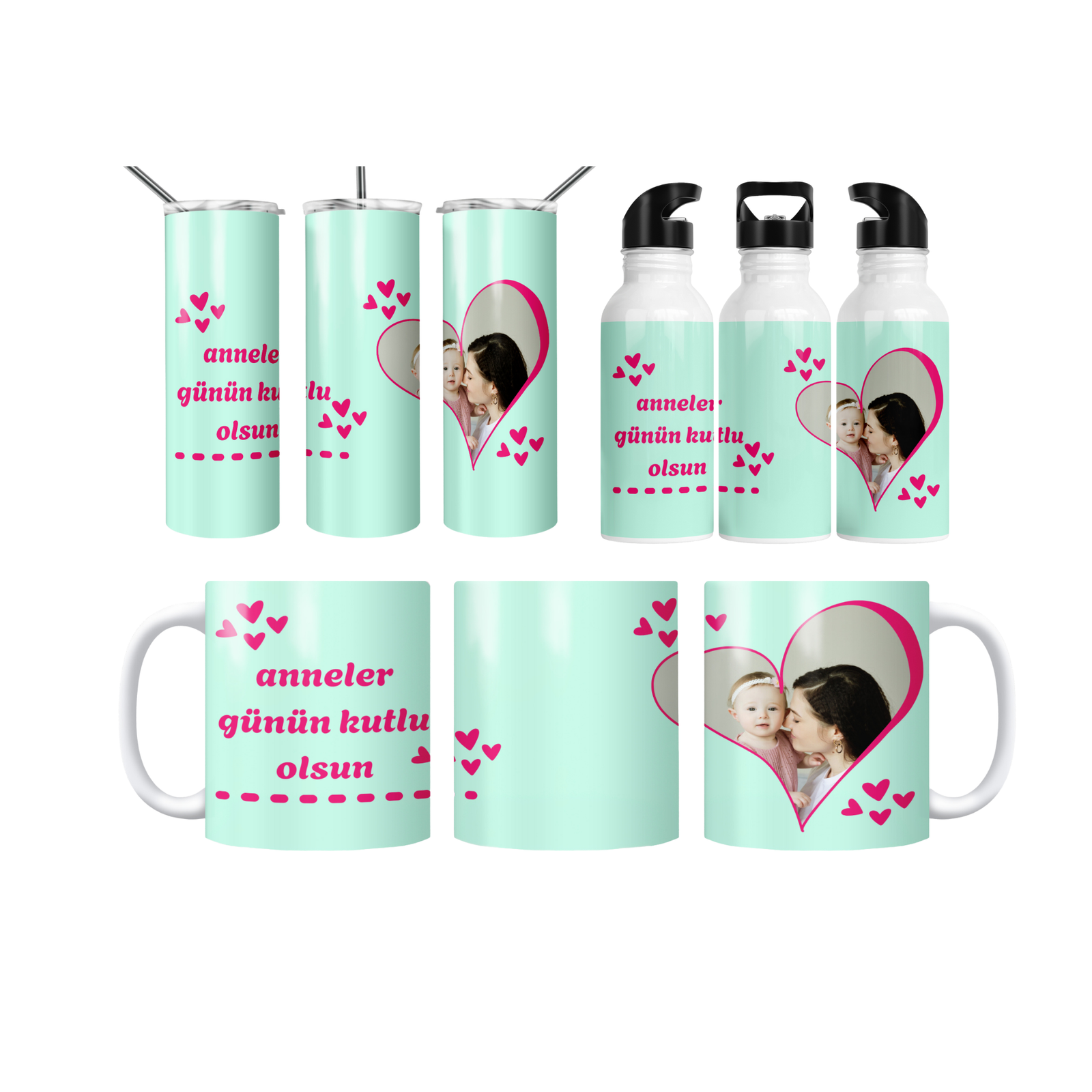 Mint Kalpli Anneler Günü Termos Matara Bardak Özel Set