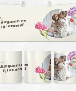 Alternative view of Akvarel Çiçek Dünyanın En İyi Annesi Termos Matara Bardak Özel Set