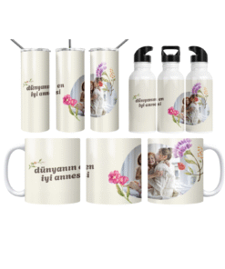 Akvarel Çiçek Dünyanın En İyi Annesi Termos Matara Bardak Özel Set