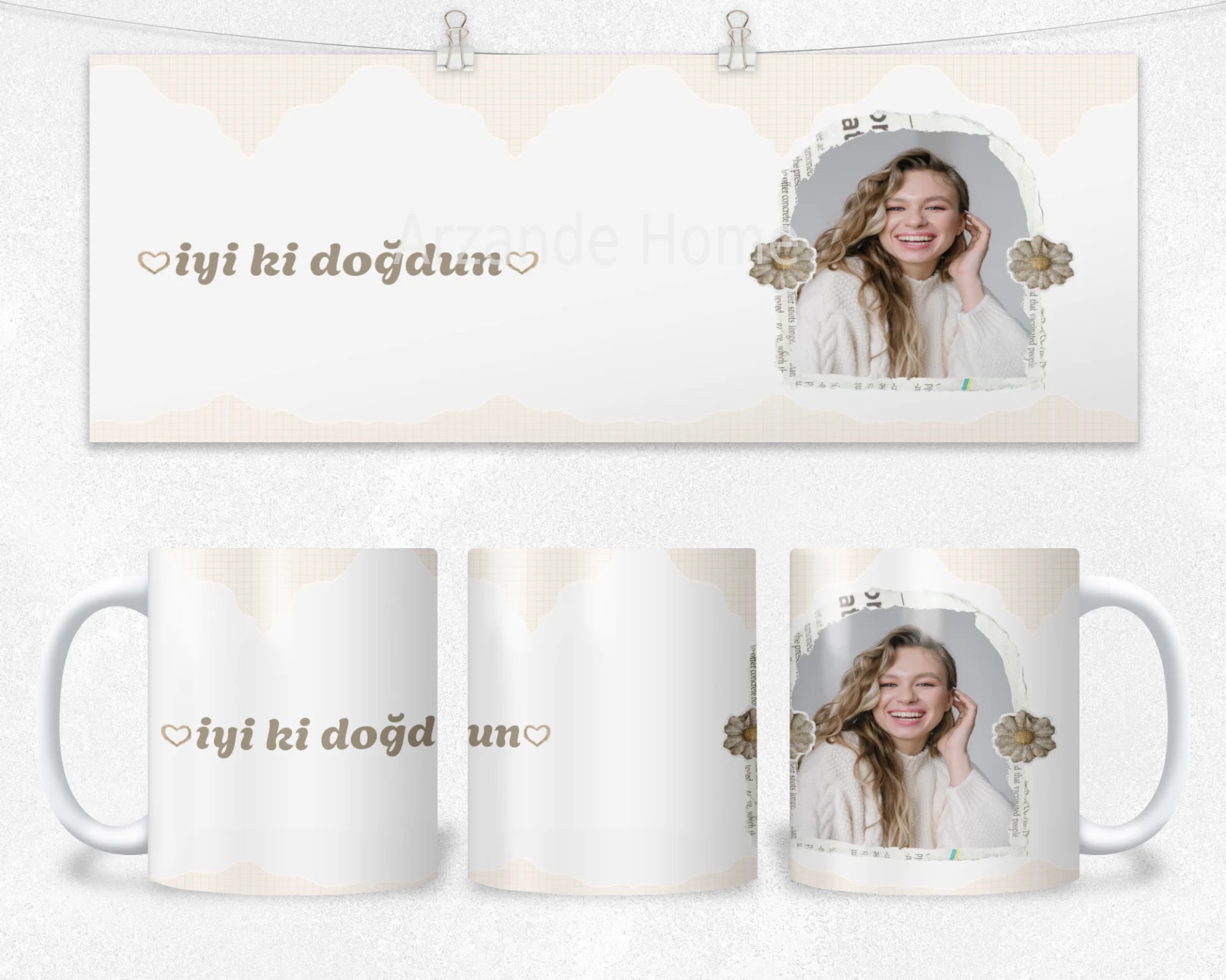 Vintage Scrapbook İyi Ki Doğdun Termos Matara Bardak Özel Set - Görsel 2