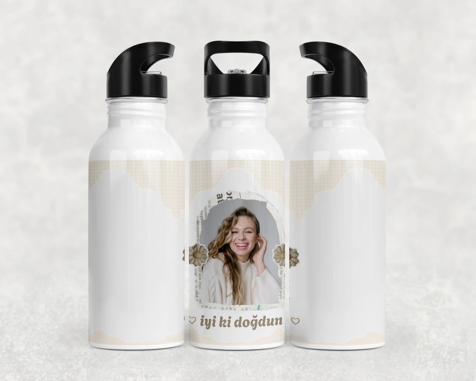 Vintage Scrapbook İyi Ki Doğdun Termos Matara Bardak Özel Set - Görsel 3