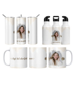 Vintage Scrapbook İyi Ki Doğdun Termos Matara Bardak Özel Set