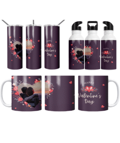 Çiçekli Kalp Valentine’s Day Termos Matara Bardak Özel Set