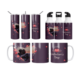 Çiçekli Kalp Valentine’s Day Termos Matara Bardak Özel Set