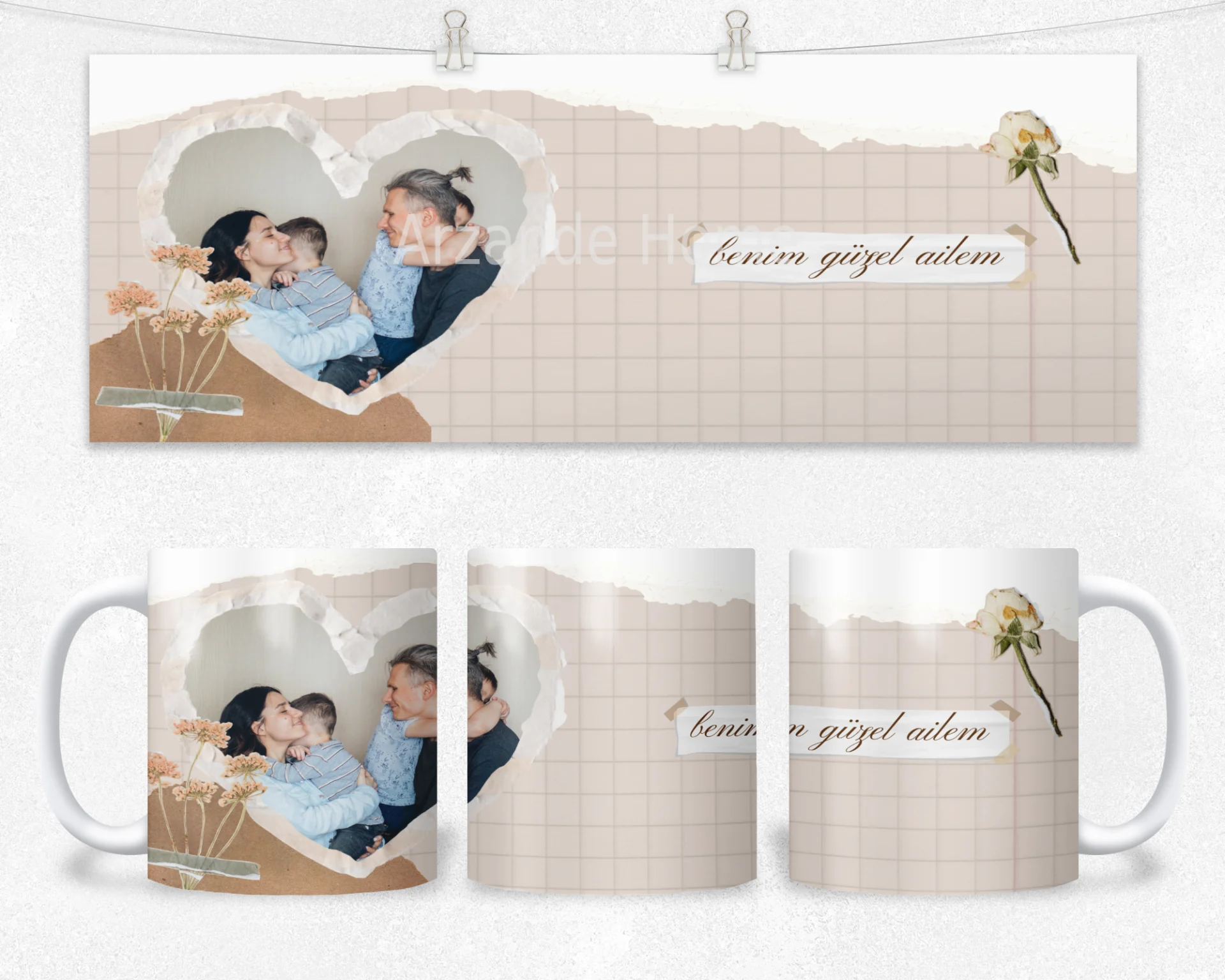 Vintage Kolaj Benim Güzel Ailem Termos Matara Bardak Özel Set - Görsel 2