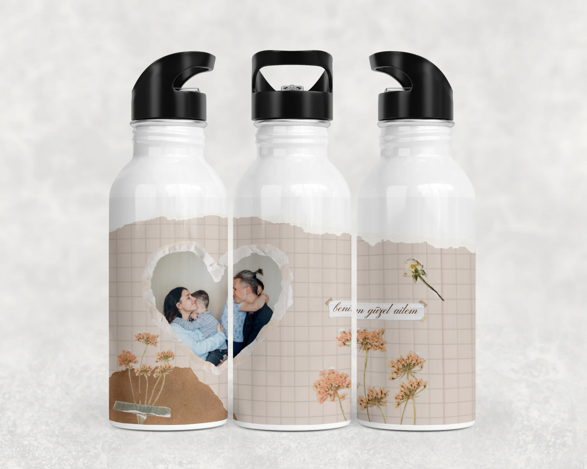 Vintage Kolaj Benim Güzel Ailem Termos Matara Bardak Özel Set - Görsel 3