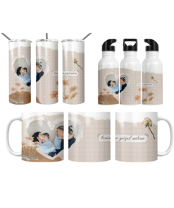 Vintage Kolaj Benim Güzel Ailem Termos Matara Bardak Özel Set