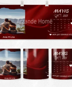 Alternative view of Kırmızı Saten Takvim  Yıl Dönümü Romantik Kolaj Termos Matara Bardak Özel Set