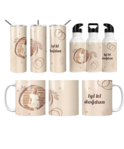 Boho Yaprak İyi Ki Doğdun Termos Matara Bardak Özel Set