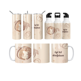 Boho Yaprak İyi Ki Doğdun Termos Matara Bardak Özel Set