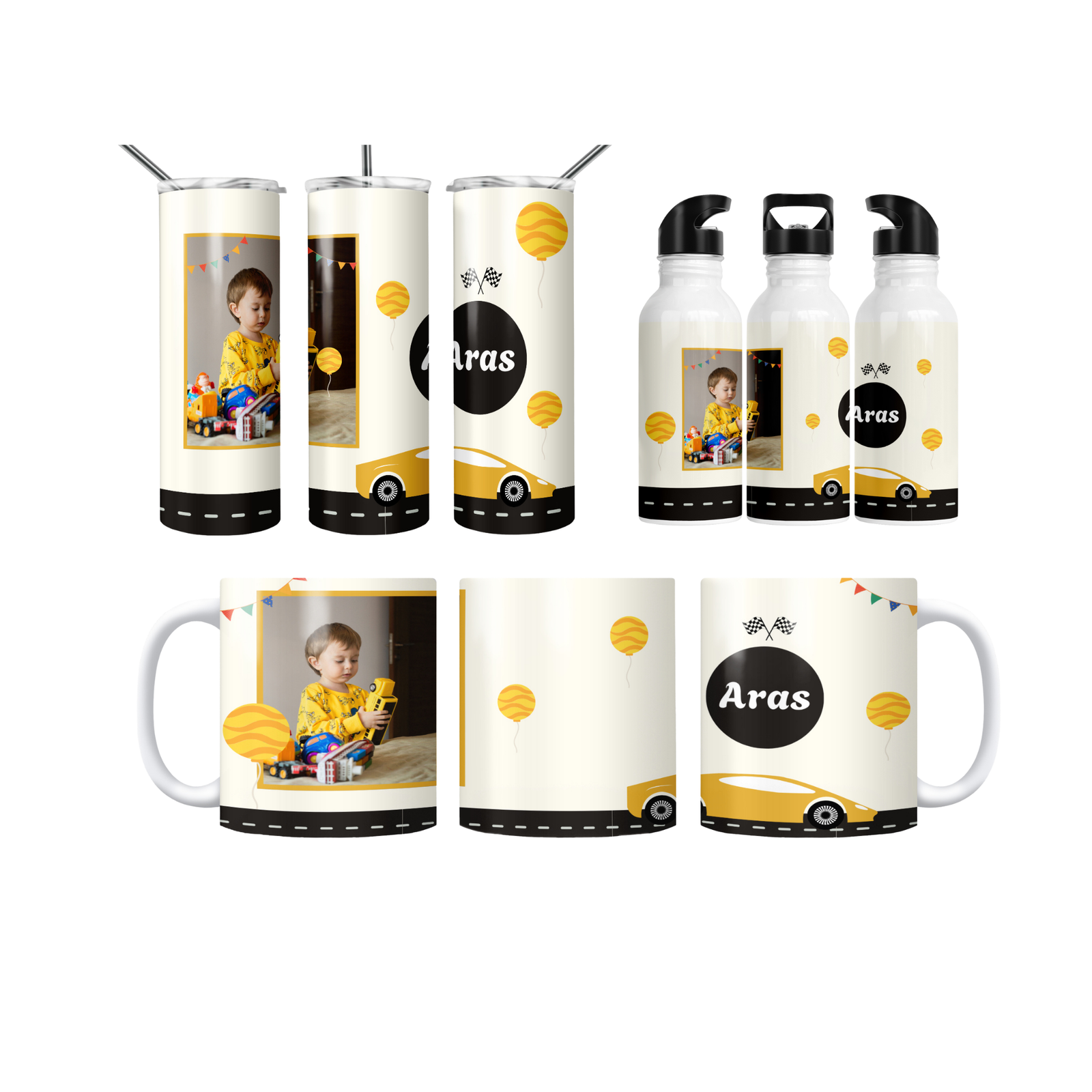 Yarış Pisti Araba Termos Matara Bardak Özel Set