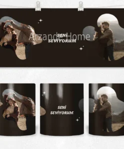 Alternative view of Koyu Kahve Organik Çerçeve Seni Seviyorum Termos Matara Bardak Özel Set