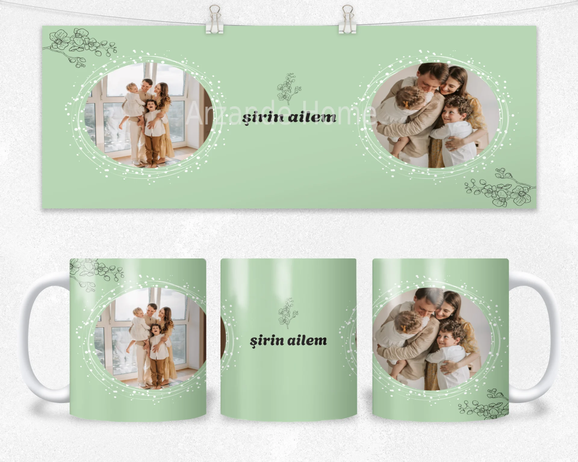 Şirin Ailem Nane Yeşili Halka Çerçeve Termos Matara Bardak Özel Set - Görsel 2