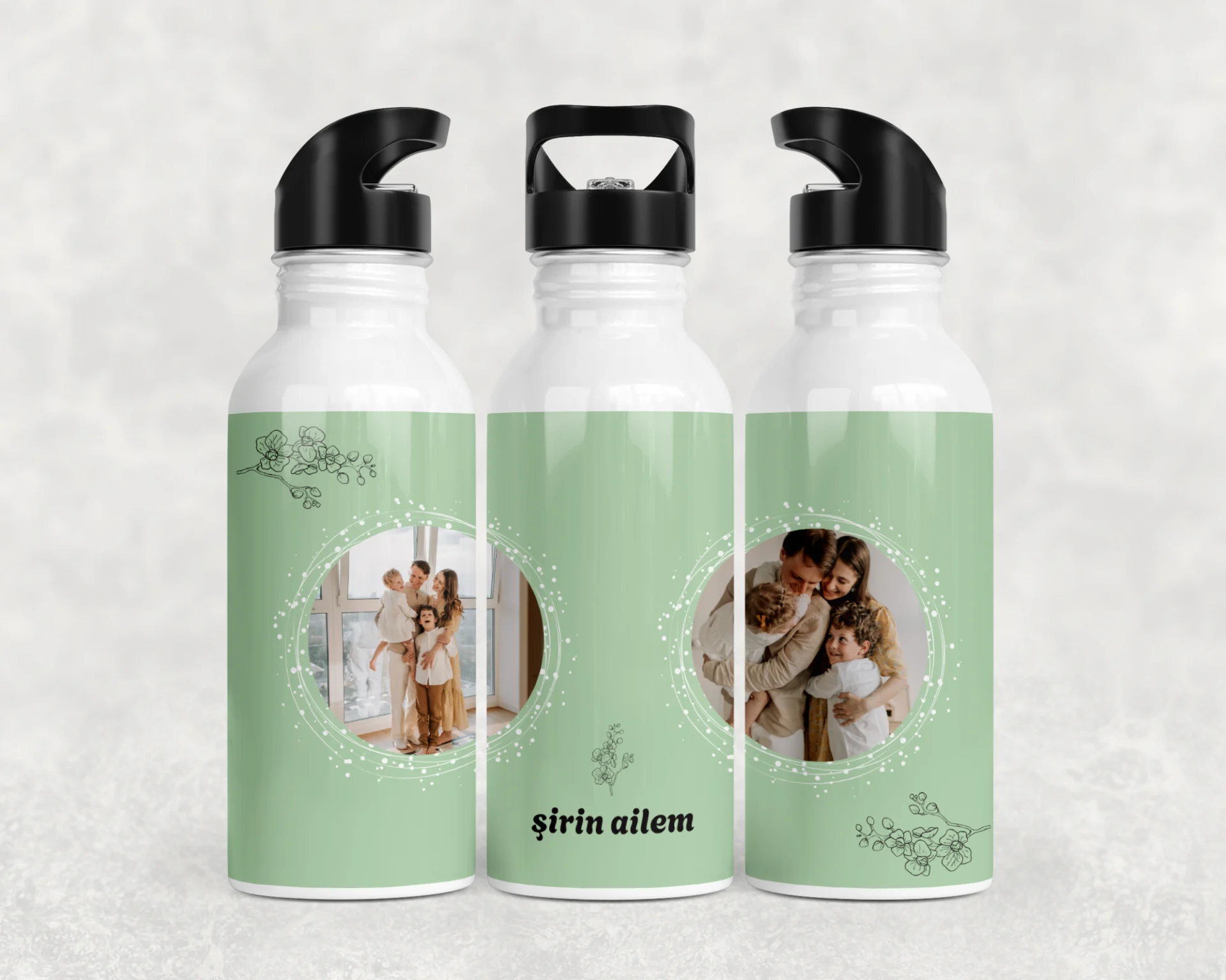 Şirin Ailem Nane Yeşili Halka Çerçeve Termos Matara Bardak Özel Set - Görsel 3