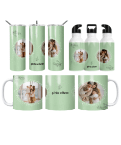 Şirin Ailem Nane Yeşili Halka Çerçeve Termos Matara Bardak Özel Set