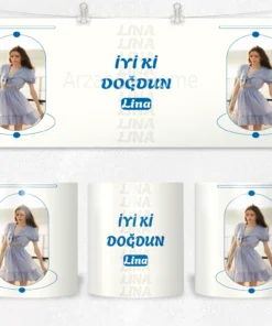 Alternative view of Mavi Kemer Çerçeveli İyi Ki Doğdun Termos Matara Bardak Özel Set