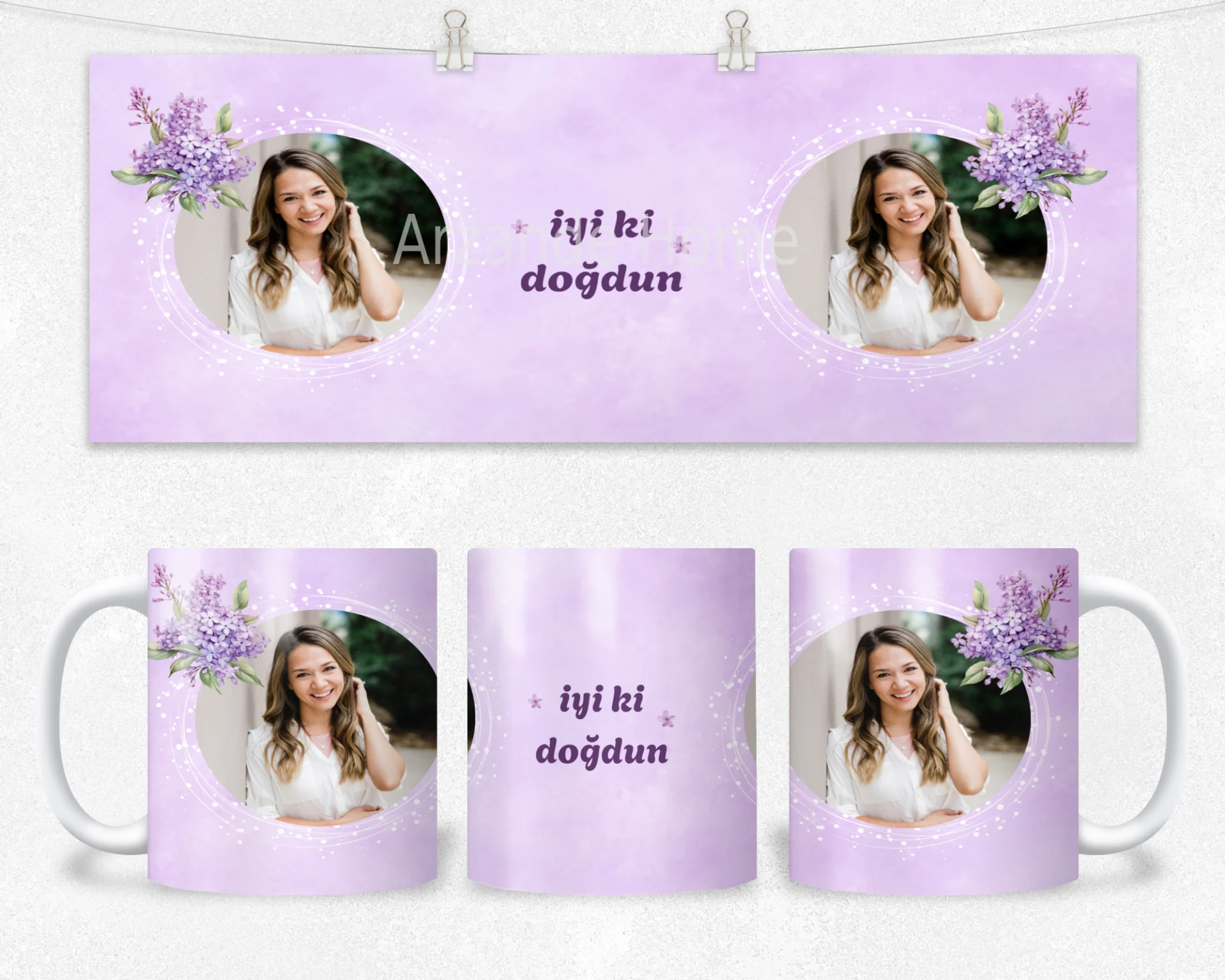 Leylak Halo İyi Ki Doğdun Termos Matara Bardak Özel Set - Görsel 2