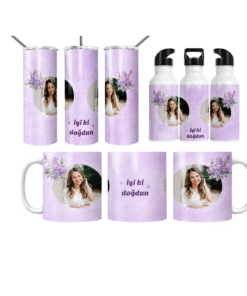 Leylak Halo İyi Ki Doğdun Termos Matara Bardak Özel Set